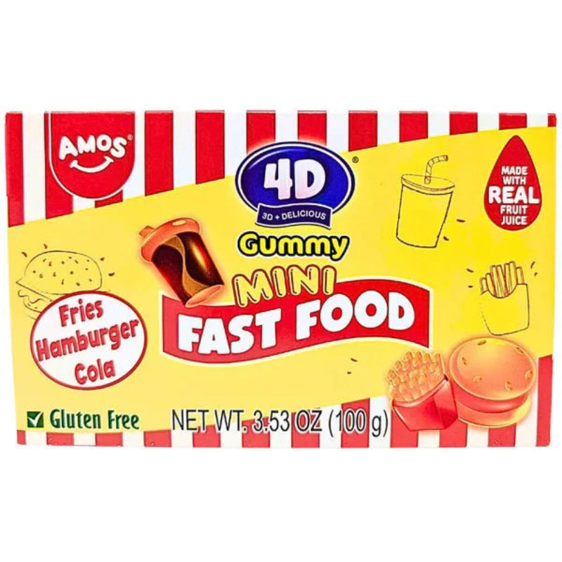 4D Amos Fruit Gummy Mini Fast Food Theatre Box 100g Verpackung
4D Amos Fruit Gummy Mini Fast Food Fruchtgummis Burger Pommes Hotdog
Amos 4D Fruit Gummy Mini Fast Food Candy 100g Nahaufnahme
4D Amos Fruit Gummy Mini Fast Food Süßigkeiten in Fast Food Formen