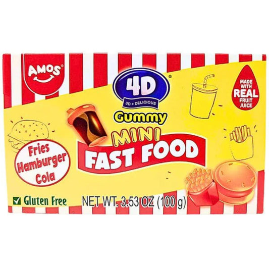 4D Amos Fruit Gummy Mini Fast Food Theatre Box 100g Verpackung
4D Amos Fruit Gummy Mini Fast Food Fruchtgummis Burger Pommes Hotdog
Amos 4D Fruit Gummy Mini Fast Food Candy 100g Nahaufnahme
4D Amos Fruit Gummy Mini Fast Food Süßigkeiten in Fast Food Formen