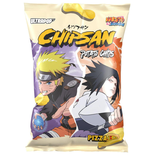 Chipsan Kartoffelchips Pizza Flavor Naruto 110g Verpackung mit Naruto Design und Pizza Kartoffelchips