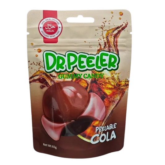 Dr Peeler Gummy Candy Cola 65g Verpackung
Dr Peeler Gummy Candy Cola schälbare Fruchtgummis
Dr Peeler Cola Gummy Candy Trend Süßigkeiten
Dr Peeler Cola Gummy Candy Nahaufnahme
Dr Peeler Gummy Candy Cola 65g Produktbild