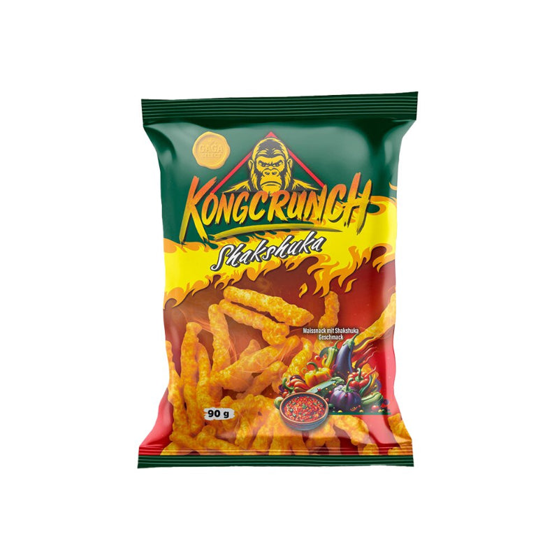 Kongcrunch Shakshuka Style Beutel 90g Verpackung Vorderseite
Kongcrunch Shakshuka Style würziger Snack 90g
Kongcrunch Shakshuka Style Crunch Snack Nahaufnahme
Kongcrunch Shakshuka Style Knabbersnack 90g Produktbild