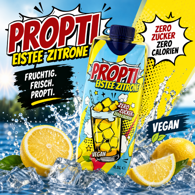 PROPTI Eistee Lemon 500ml PET-Flasche Eistee Getränk mit Zitronenaroma und Tee-Extrakt
PROPTI Zitronen Eistee 0,5l kohlensäurefreies Teegetränk mit frischer Zitrusnote