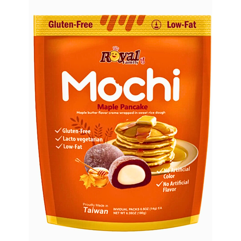 Royal Mochi Maple Pancake Flavour 120g Verpackung
Royal Mochi Maple Pancake Reiskuchen Dessert
Royal Mochi Maple Pancake Mochi mit Ahornsirup Geschmack
Royal Mochi Maple Pancake asiatische Süßigkeit
Royal Mochi Maple Pancake Mochi Verpackung Vorderseite 🥞