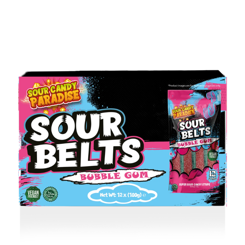 Sour Candy Paradise Sour Belts Bubblegum 100g (10493582410062)