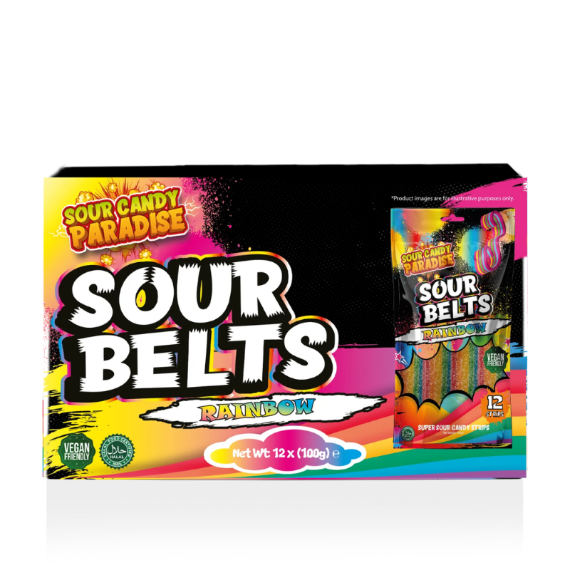 Sour Candy Paradise Sour Belts Rainbow 100g (10493583524174)
