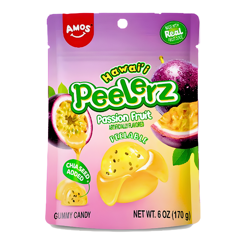 Amos Peelerz Passion Fruit 170g Verpackung

Amos Peelerz Passion Fruit Fruchtgummi zum Schälen

Amos Peelerz Passion Fruit Trend Candy 170g

Amos Peelerz Passion Fruit Fruchtgummi Nahaufnahme

Amos Peelerz Passion Fruit schälbare Fruchtgummis