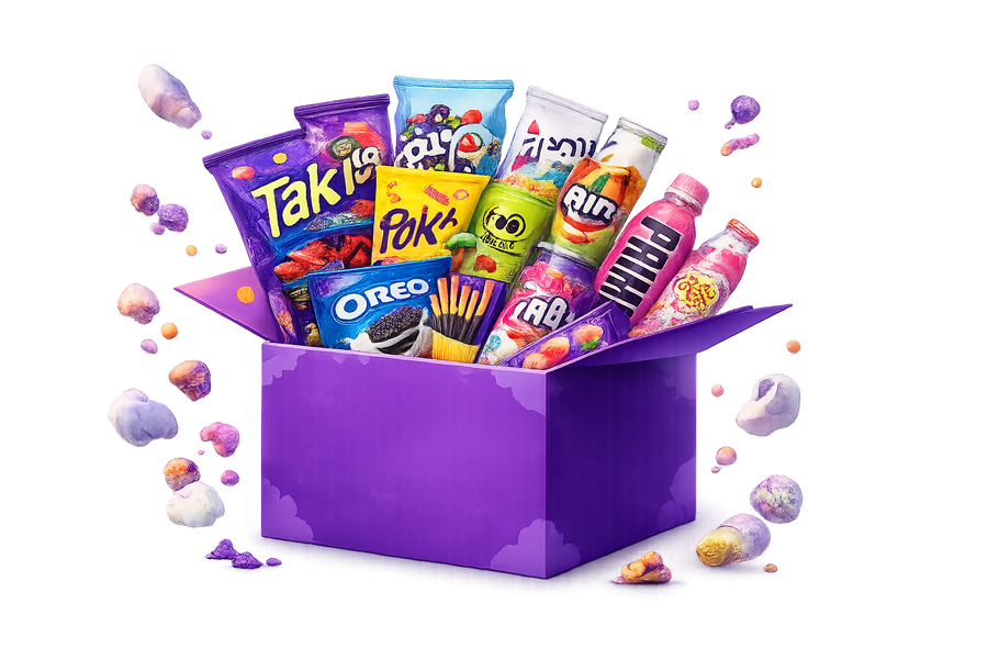 Mystery Box mit internationalen Snacks und Drinks