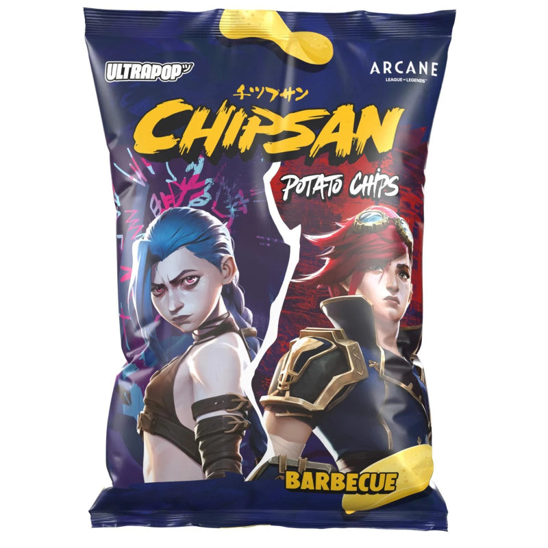 Chipsan Kartoffelchips BBQ Arcane Jinx Vi Ultra Pop 110g Verpackung
Chipsan BBQ Potato Chips Arcane Jinx & Vi 110g
BBQ Kartoffelchips Arcane Jinx Vi Ultra Pop Chipsan
Potato Chips BBQ Arcane Jinx Vi 110g Snack
Chipsan Ultra Pop BBQ Chips Arcane 110g