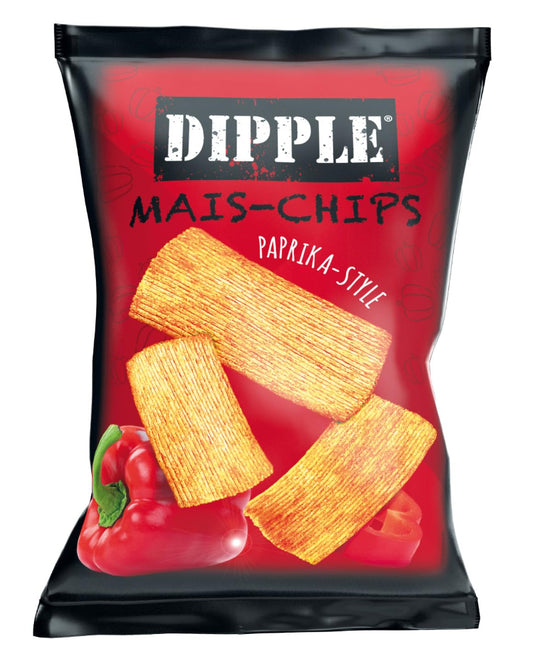 Dipple Mais Chips Paprika Style 20g Verpackung knuspriger Maischips Snack

Dipple Paprika Style Mais Chips 20g würziger Corn Chips Snack

Dipple Mais Chips Paprika Style knusprige Maischips mit Paprika Geschmack

Dipple Corn Chips Paprika Style 20g salziger Snack mit Paprika Würzung

Dipple Mais Chips Paprika Style Packung kleiner Snack mit Paprika Geschmack