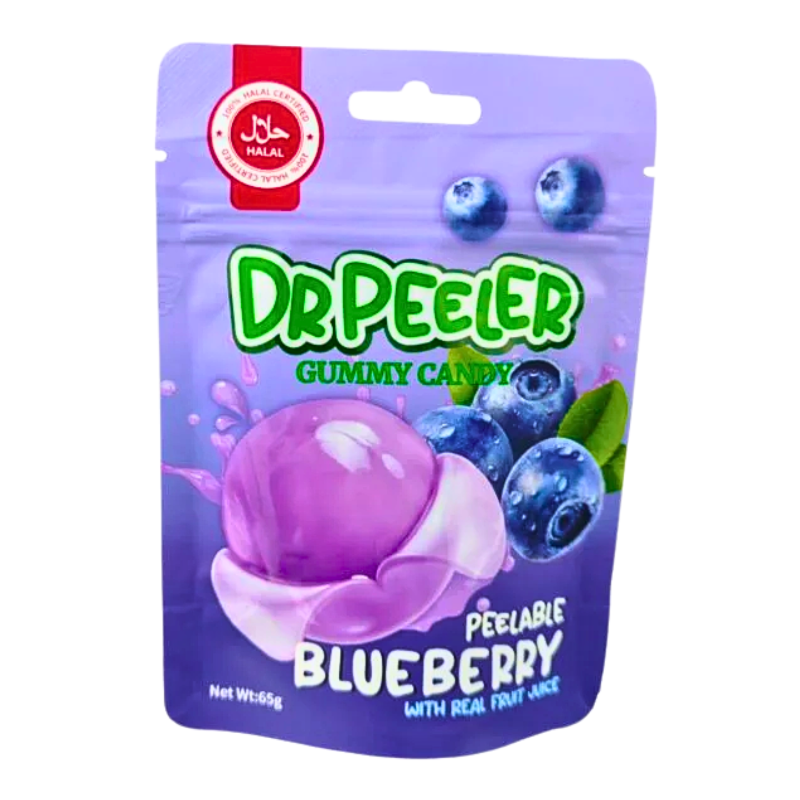 Dr Peeler Gummy Candy Blueberry Flavour 65g Verpackung

Dr Peeler Blueberry Gummy Candy schälbare Fruchtgummis

Dr Peeler Blueberry Gummy Candy Trend Süßigkeiten

Dr Peeler Blueberry Gummy Candy Nahaufnahme

Dr Peeler Gummy Candy Blueberry 65g Produktbild
