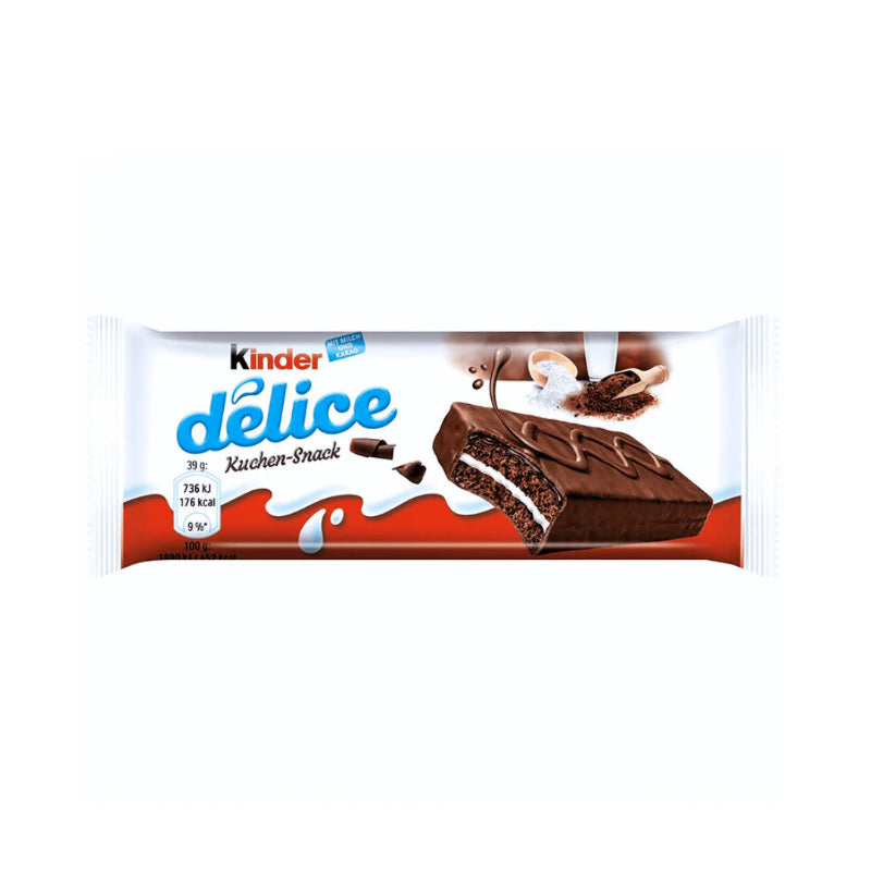 Kinder Délice 39g Kuchenriegel kaufen
Kinder Délice Schoko Kuchen mit Milchcreme
Kinder Délice Snack Riegel mit Schokolade
Kinder Délice weicher Kuchenriegel Ferrero