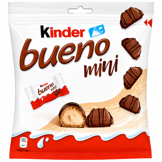 Kinder Bueno Mini 108g kaufen
Kinder Bueno Minis Schokolade Haselnuss
Kinder Bueno kleine Riegel Snack
Bueno Mini Ferrero 108g Packung