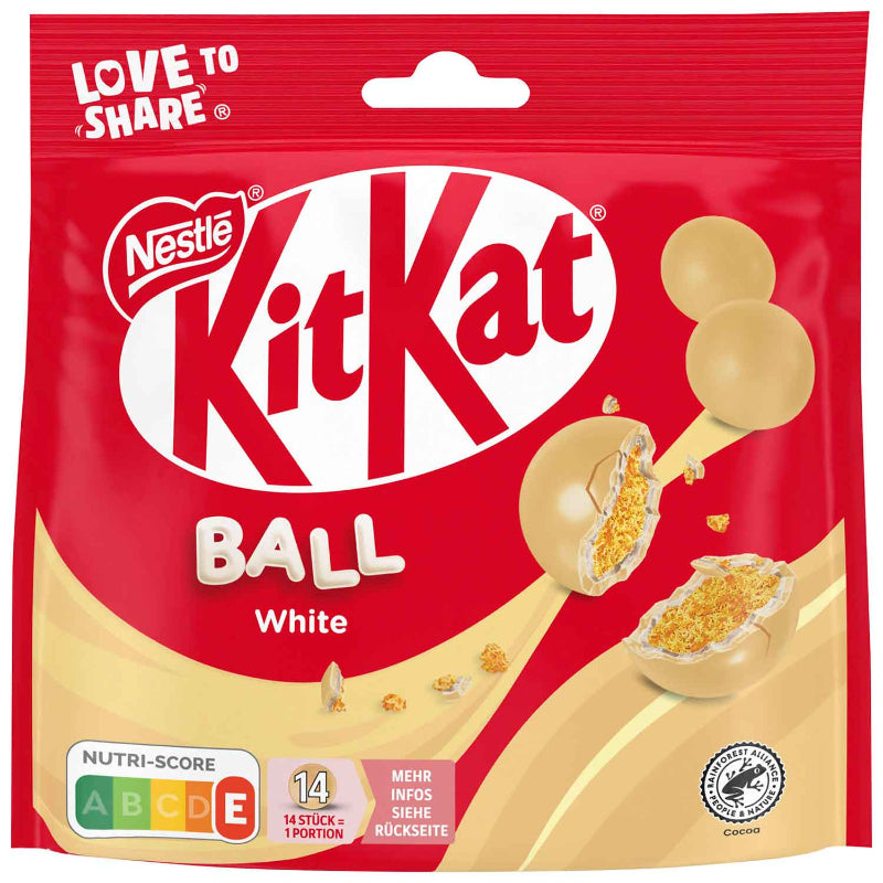 KitKat Balls White 130g kaufen
KitKat White Balls knusprige Waffel Schokolade
KitKat weiße Schokolade Balls Snack
KitKat Kugeln White Chocolate 130g