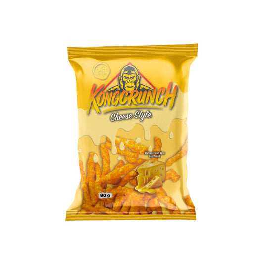 Kongcrunch Cheese Style Beutel 90g Verpackung Vorderseite

Kongcrunch Cheese Style knuspriger Käse Snack 90g

Kongcrunch Cheese Style Crunch Snack Nahaufnahme

Kongcrunch Cheese Style Knabbersnack 90g Produktbild