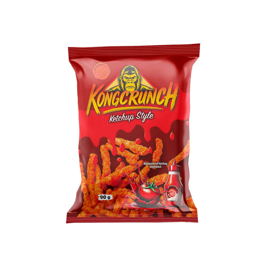 Kongcrunch Ketchup Style Beutel 90g Verpackung Vorderseite

Kongcrunch Ketchup Style knuspriger Tomaten Snack 90g

Kongcrunch Ketchup Style Crunch Snack Nahaufnahme

Kongcrunch Ketchup Style Knabbersnack 90g Produktbild