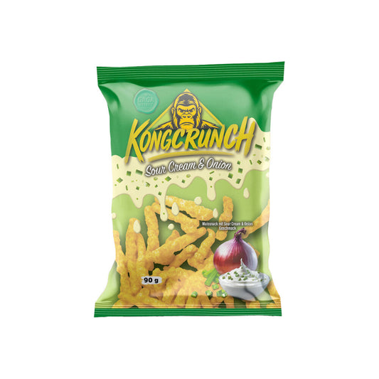 Kongcrunch Sour Cream & Onion Style Beutel 90g Verpackung Vorderseite

Kongcrunch Sour Cream Onion knuspriger Snack 90g

Kongcrunch Sour Cream Onion Crunch Snack Nahaufnahme

Kongcrunch Sour Cream Onion Knabbersnack 90g Produktbild