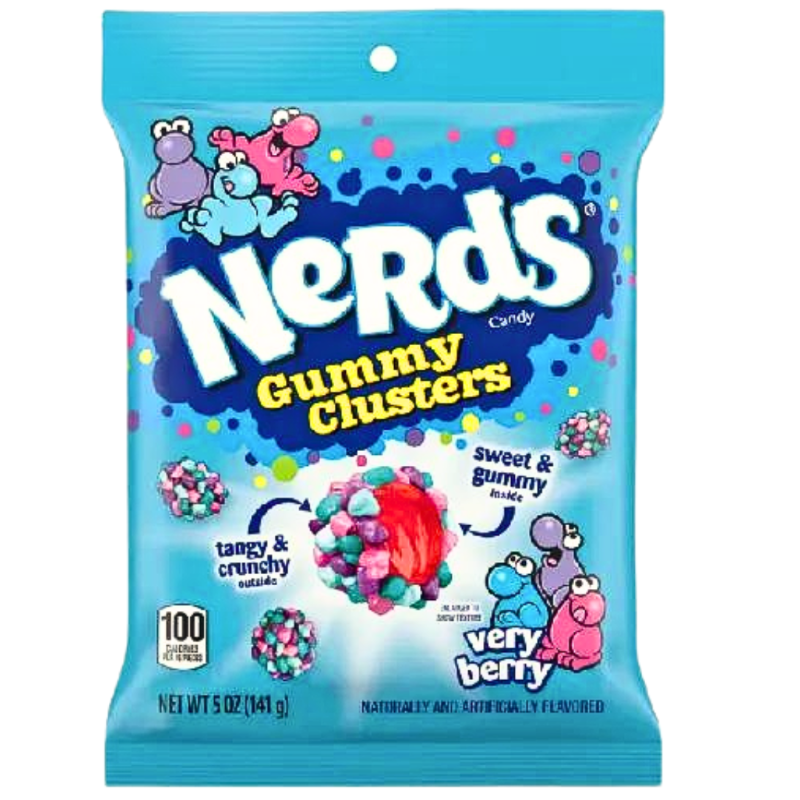 Nerds Gummy Clusters Very Berry Peg Bag 141g Verpackung

Nerds Gummy Clusters Very Berry Candy USA

Nerds Gummy Clusters Very Berry Nahaufnahme

Nerds Gummy Clusters Very Berry Fruchtgummi mit Nerds

Nerds Gummy Clusters Very Berry amerikanische Süßigkeiten 141g
