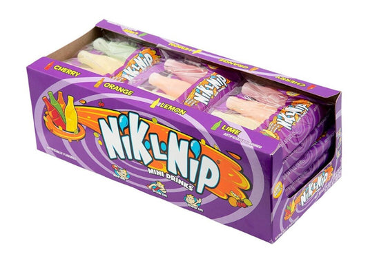 Nik-L-Nip Mini Drinks Fruit Flavoured USA 39g Verpackung

Nik-L-Nip Mini Drinks fruchtige Wachsfläschchen US Candy

Nik-L-Nip Mini Drinks Retro Candy USA Fruchtgeschmack

Nik-L-Nip Mini Drinks bunte Mini Drinks Süßigkeit USA

Nik-L-Nip Mini Drinks Fruit Flavoured Inhalt und Verpackung