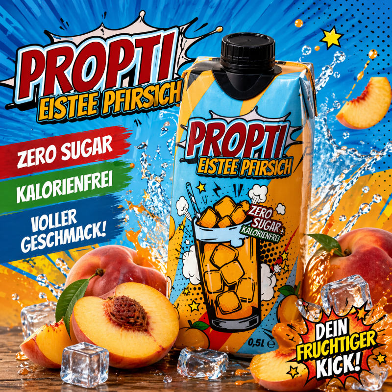 PROPTI Eistee Pfirsich 500ml PET-Flasche Eistee Getränk mit fruchtigem Pfirsichgeschmack und Schwarztee-Extrakt