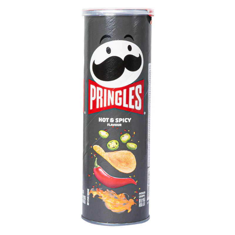 Pringles Hot & Spicy 110g Kartoffelchips mit würziger Chili-Schärfe in der klassischen Pringles-Dose.