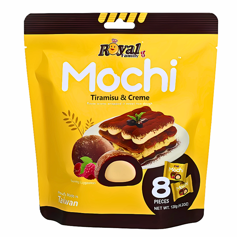 Royal Mochi Tiramisu Creme Flavour 120g Verpackung

Royal Mochi Tiramisu Mochi asiatisches Dessert

Royal Mochi Tiramisu Reiskuchen mit Cremefüllung

Royal Mochi Tiramisu asiatische Süßigkeit 120g

Royal Mochi Tiramisu Mochi Verpackung Vorderseite