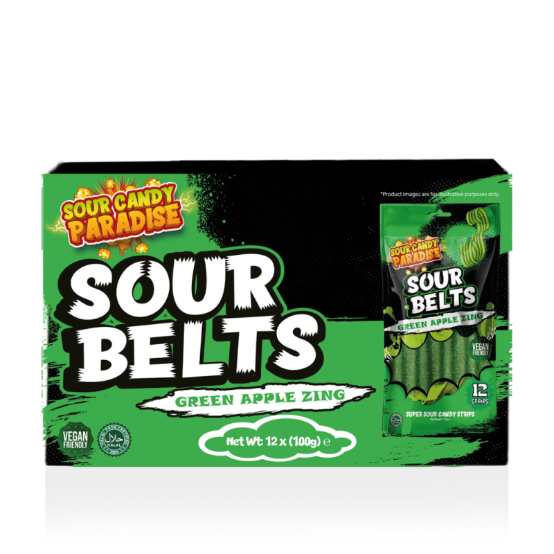 Sour Candy Paradise Sour Belts Green Apple 100g (10493583196494)