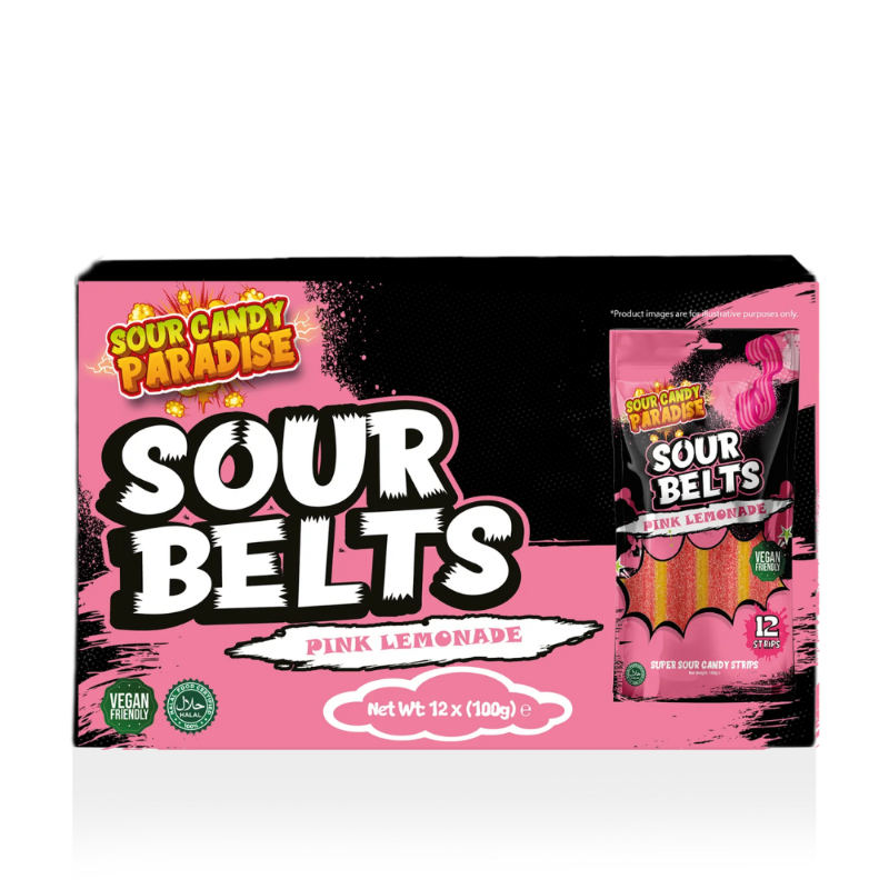Sour Candy Paradise Sour Belts Pink Lemonade 100g (10493582770510)
